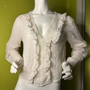 American Eagle Cream Long-sleeve Blouse